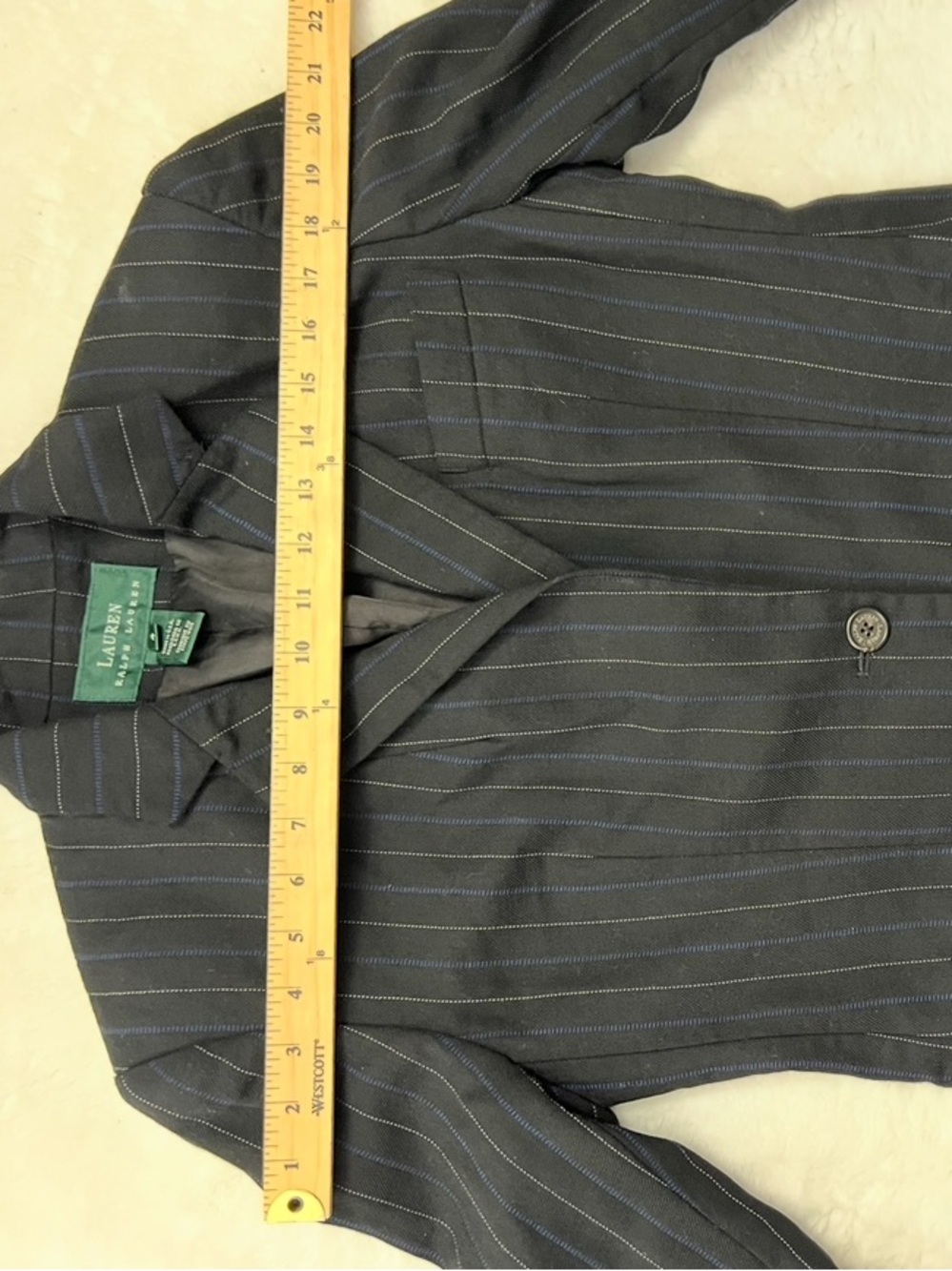 Vintage 90s Ralph Lauren Pinstripe Wool Blazer 4 Preppy Old Money Equestrian - Picture 10 of 15